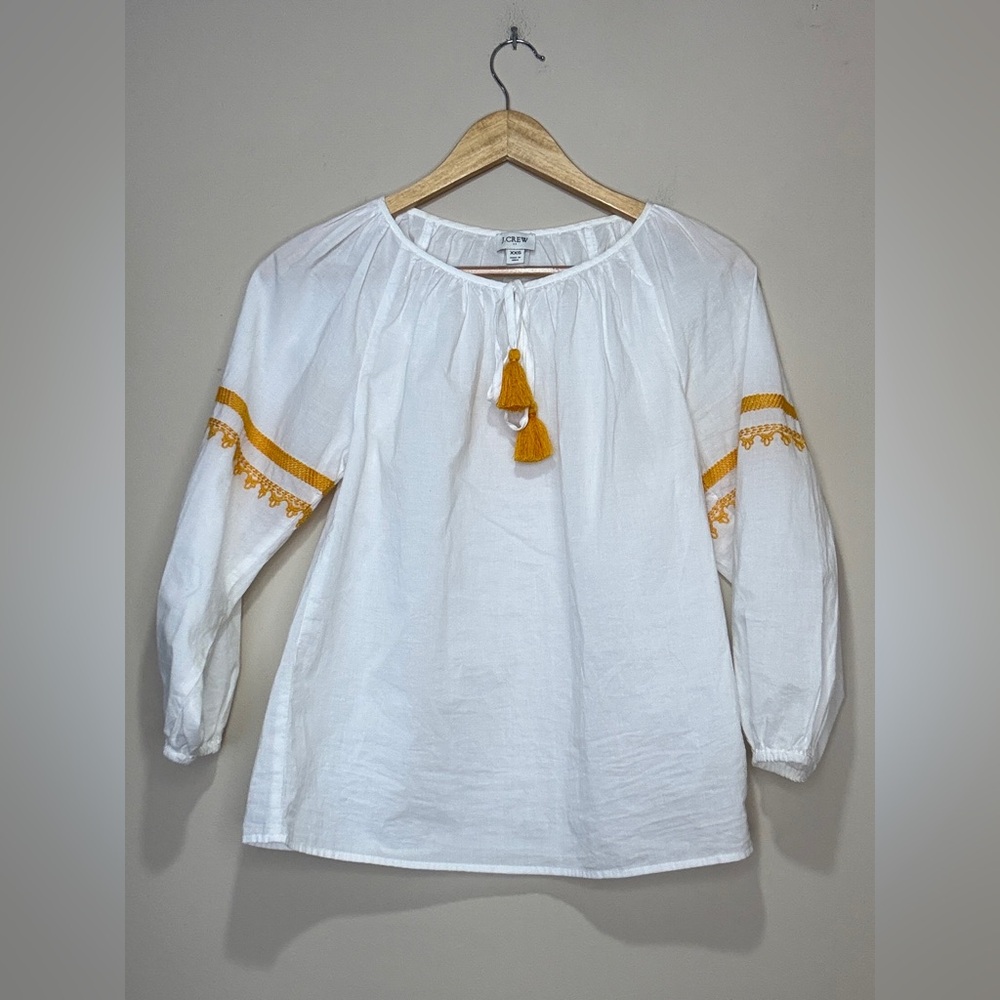 J. Crew White Blouse with Yellow Trim